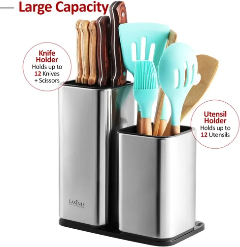 Miniatura 3 de Soporte para cuchillos y utensilios, de acero inoxidable, diseño rectangular moderno, bloque de cuchillos universal y organizador de utensilios