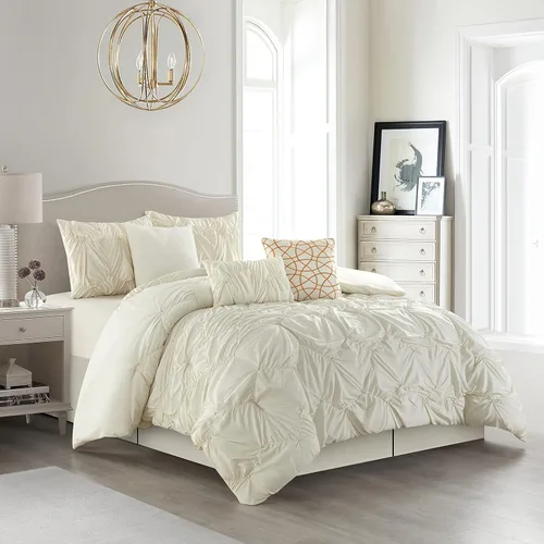 Stratford Park Juego de edredón de 7 piezas para niñas, juego de ropa de cama tamaño Queen blanco, falda de cama, almohadas y fundas de almohada a