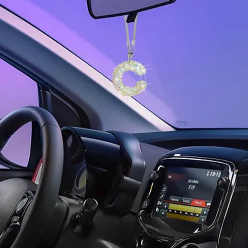 Miniatura 5 de Colgante de cristal brillante en forma de C, accesorios de automóvil para mujer, accesorios de espejo retrovisor con diamantes de imitación