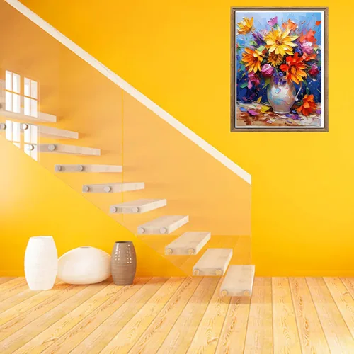 Miniatura 3 de Bimkole Kits de pintura de diamantes 5D para adultos, pintura al óleo, flores, florero de taladro completo, juego de bordado de diamantes