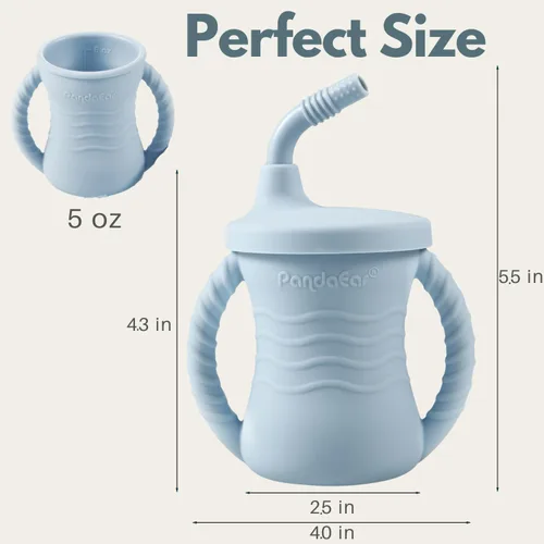 Miniatura 7 de PandaEar Vaso de entrenamiento de silicona, paquete de 2 tazas para beber para bebés con asas y popote para bebés y niños pequeños a partir de 6