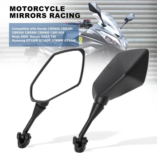 Miniatura 2 de Mokuo Espejo retrovisor para motocicleta en material de vidrio HD Compatible con Honda CBR600 CBR250 CBR300 CBR500 Ninja 250R Suzuki GSXR 750