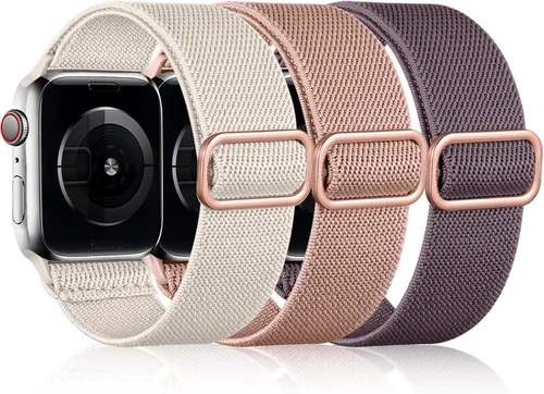 Miniatura 29 de DaQin Paquete de 3 correas elásticas Solo Loop compatibles con Apple Watch de 1.654 pulgadas, 1.614 pulgadas, 1.575 pulgadas, 1.496 pulgadas, Boho