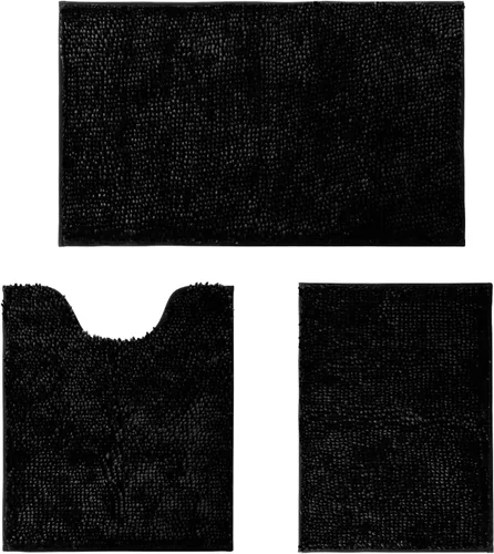 HOMEIDEAS Juego de alfombras de baño negras de 3 piezas, alfombras y tapetes de felpilla de mantequilla, peludos, absorbentes, antideslizantes,