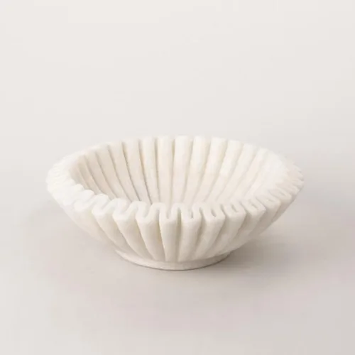 Miniatura 2 de Marble Ruffle Bowl Decorative Marble Scallop Bowl Flower Bowl Fruit Bowl Ruffled Marble Bowl Jewelry Dish Christmas Gift Decorative Bowl (9 inch)