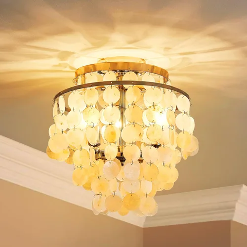 Miniatura 2 de AGV LIGHTING CL008S Capiz Seashell Lámpara de Techo, Montaje al Ras, D13 x H15, 3 Luces, Marco con Acabado Cromado; Perfecto para Sala de Estar