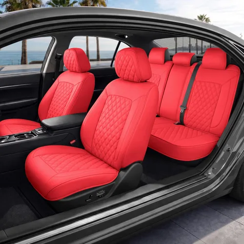 Miniatura 17 de MotorBox Haven Series - Fundas de asiento de piel de napa, para automóviles, edición Lux, fundas de asiento delantero con costuras de diamante