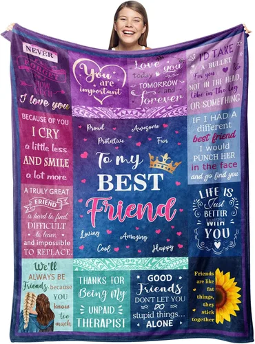 Manta para mejor amiga, regalos de cumpleaños para mujeres, manta de amistad de 50 x 60 pulgadas, regalos de amistad Mejor Amigo Púrpura