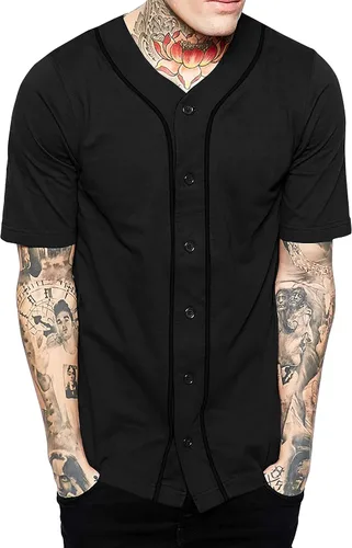 Miniatura 19 de Hat and Beyond camiseta de béisbol para hombre con botones hipster hip hop