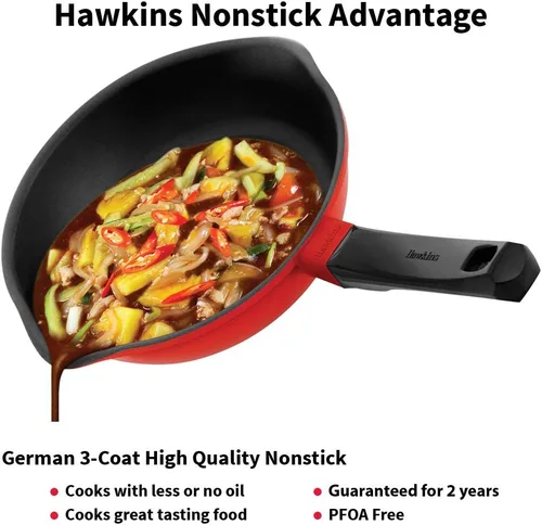 Miniatura 4 de HAWKINS Sartén de 9.4 in compatible con inducción con tapa de cristal, color rojo (IDCF24G)