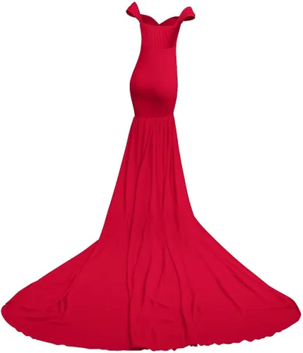 Miniatura 4 de Vestido de maternidad con hombros descubiertos y cuello en V para mujer, vestido largo de gasa con cuello en V y ajuste elegante, para fotografía