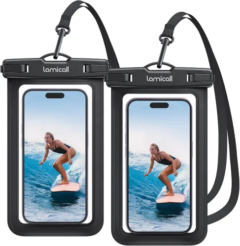 Lamicall Funda impermeable para teléfono iPhone 17 16 15 14 13 12 Pro Max Plus XS, bolsas de equipo de natación para 4-7 pulgadas, negro y negro