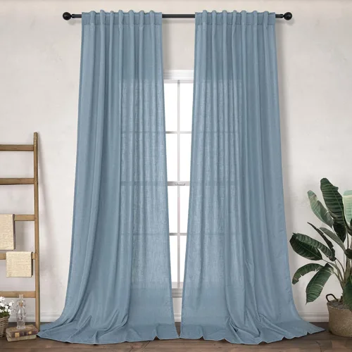 Miniatura 33 de Cortinas Largas de Lino de Lino 108 Pulgadas de Longitud para Sala de Estar 2 Paneles Bolsillo de Pestaña Trasera Cortinas Grandes para Ventana Saco