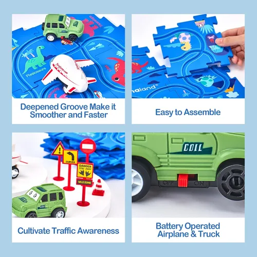 Miniatura 7 de hahaland Puzzle Racer Juego de Pista de Coches para Niños - Tamaño Más Grande de 5x5 Pulgadas de Cada Pieza, Juguetes para Edades 3-4, para Niños