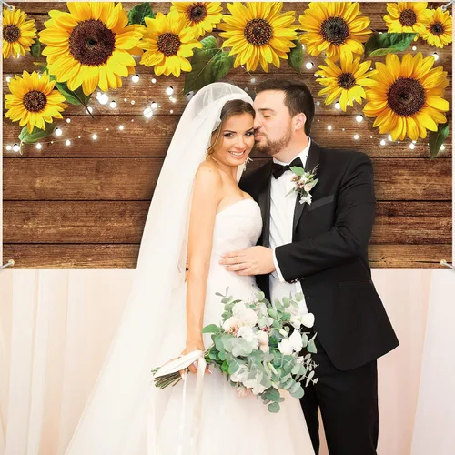 Miniatura 6 de Tatuo Fondo rústico de girasoles de 6.1 x 3.6 pies, fondo de fotografía de girasoles, fondo marrón para fotografía, fondo de pared para estudio