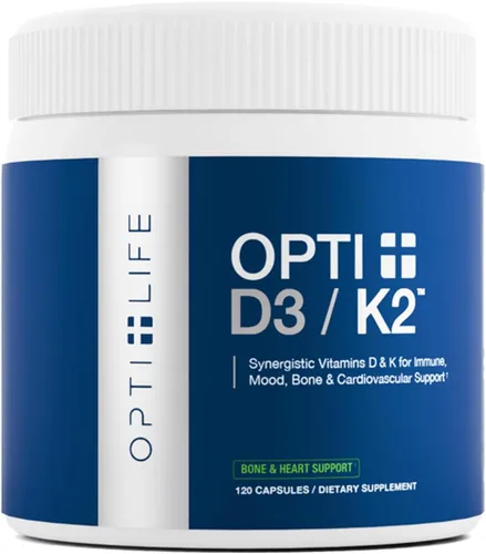 Suplemento Opti + D3/K2 | Suplemento para la salud ósea, el bienestar cardiovascular y el apoyo inmunológico* | Vitamina D3 K2 apoyo diario | 120