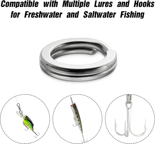 Miniatura 7 de Alwonder Paquete de 100 anillos divididos de pesca de acero inoxidable, anillo de pesca de 9 a 400 libras, anillo de pesca de alambre resistente