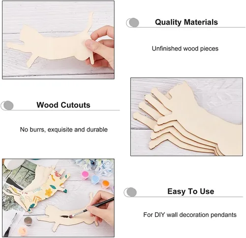 Miniatura 4 de OLYCRAFT 4 piezas de madera sin terminar para gatos de 5.8 x 4.3 pulgadas, piezas de madera sin acabar, rebanadas de madera sin teñir para gatos
