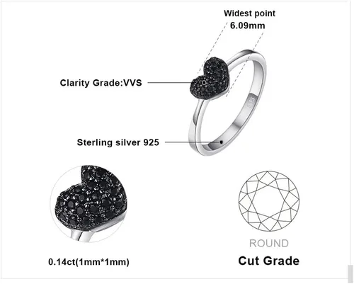 Miniatura 2 de JewelryPalace Love Heart - Anillos de espinela negra genuina para ella, oro blanco de 14 quilates, plata de ley 925, anillo de promesa para mujer