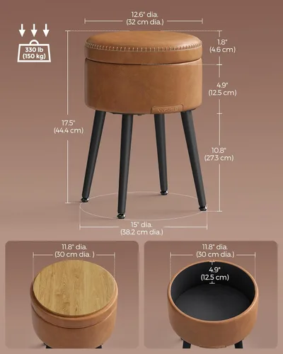 Miniatura 3 de VASAGLE Colección EKHO – Otomana de almacenamiento, taburete para silla de tocador, cuero sintético con costuras, moderno de mediados de siglo