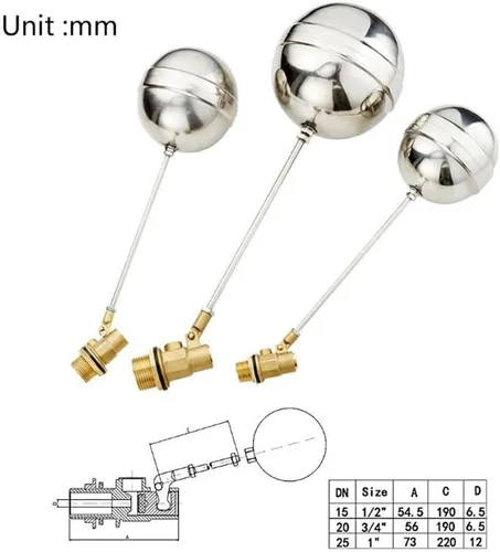 Miniatura 6 de Ball-Cock Float Valve, 1/2" 3/4" Cold and Hot Water Tank Liquid Level Metal Dn15 Dn20(0.5 Inch)