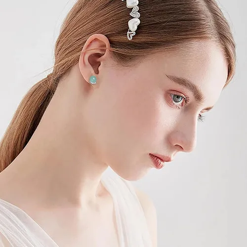 Miniatura 16 de Jade Earrings Studs,Green Jade Earrings for Women,925 Sterling Silver Earrings Studs for Sensitive Ears,Handmade Jade Earrings for Birthday