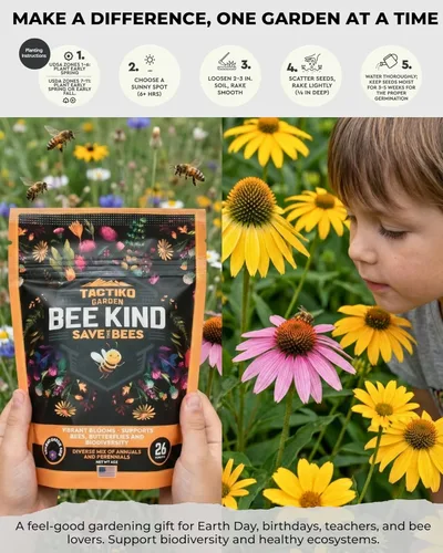 Miniatura 8 de Tactiko Garden Mezcla de 26 Semillas de Flores Silvestres, 120,000+ semillas de 4 oz Save The Bees Semillas de Jardín de Flores Silvestres, Semillas