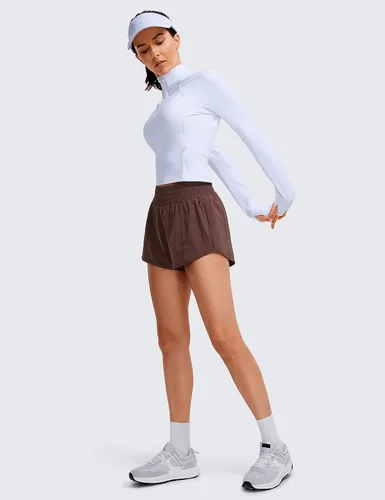 Miniatura 67 de CRZ YOGA Pantalones cortos de correr de cintura alta para mujer de 2.5 pulgadas, forro de malla de secado rápido para entrenamiento deportivo