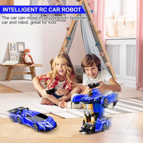 Miniatura 2 de Blackma Carro a Control Remoto – Transformar, Deformación con Un Botón y Deriva Giratoria de 360°, Carro RC Robot Transformable con Luz LED, Regalos