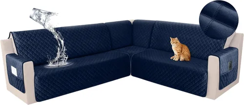 Miniatura 37 de HDCAXKJ Funda seccional de esquina impermeable para sofá de terciopelo en forma de L, fundas para sofá para mascotas, perros, suaves, resistentes