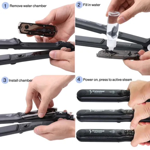 Miniatura 5 de Plancha de pelo profesional de turmalina de cerámica 2 en 1, plancha de pelo ajustable 300-450F, calor de salón, 110-220 V de doble voltaje