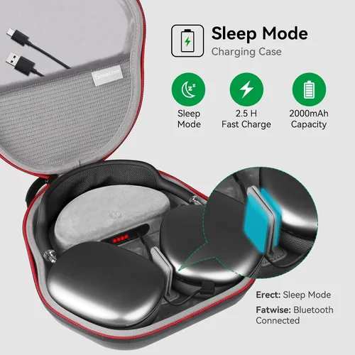 Miniatura 4 de Smatree Funda de carga para auriculares AirPods Max/AirPods Max 2, carga USB-C, bolsa de carga de batería de 2000 mAh con modo de suspensión, funda