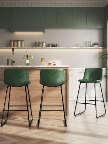 Miniatura 39 de Bar Stools Set of 2, 26 Inches Counter Height Bar Stools with Back, Modern Faux Leather Barstools with Metal Legs and Footrest, Bar Chairs for