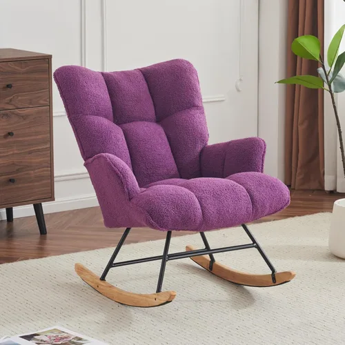 Miniatura 10 de SAETSFEG Mecedora de Guardería Teddy Tapizada Silla Mecedora Deslizante Silla de Acento Mecedora Asiento Acolchado con Respaldo Alto Sillón Silla
