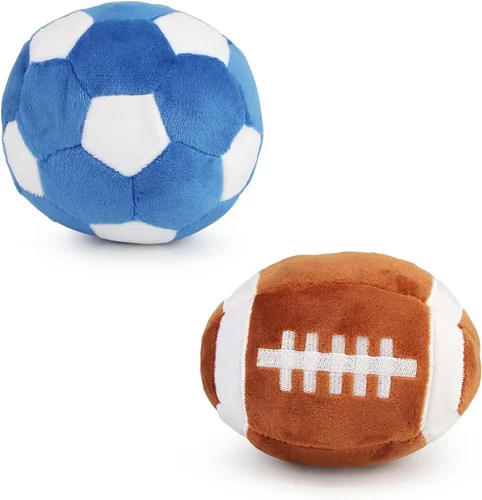 Miniatura 8 de Pelotas interactivas para perros, paquete de 2 pelotas de felpa chirriantes para perros, pelota de tenis, rugby para perros, pelota de juguete