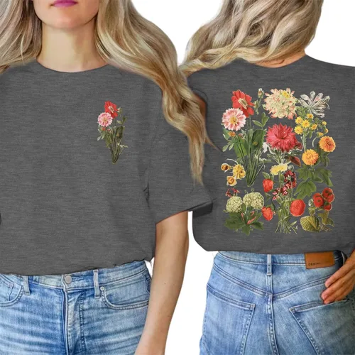 Miniatura 2 de Camiseta de verano para mujer, talla grande, con diente de león, manga corta, cuello redondo, holgada, casual