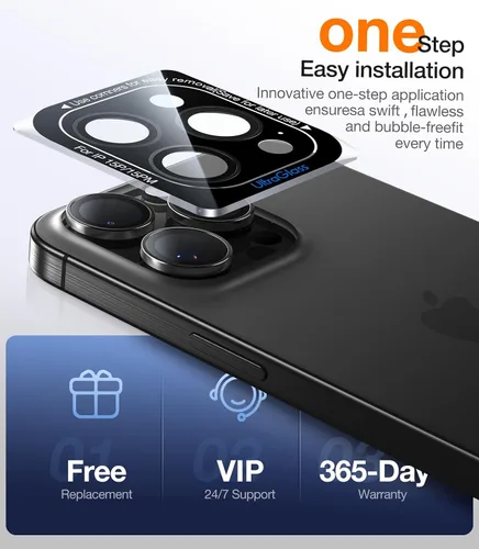 Miniatura 7 de UltraGlass Protector de lente de cámara para iPhone 16 Pro Max/16 Pro [NO.1 grado militar inastillable], protector de cámara para iPhone 16 Pro Max