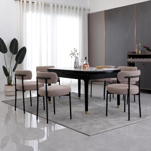 Miniatura 24 de Juego de 2 sillas de comedor negras redondas tapizadas de bouclé para el comedor, sillas de cocina modernas de mediados de siglo con respaldo curvo