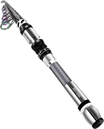 Miniatura 12 de Juego de caña de pescar giratoria y carrete portátil, caña de pescar de fibra de carbono con punta fluorescente, con línea de señuelos de pesca