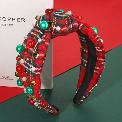 Miniatura 3 de mokkia Diadema de Navidad para mujer, diadema de Navidad, con lazo, reno, copo de nieve, rojo y verde, con diamantes de imitación, diadema anudada