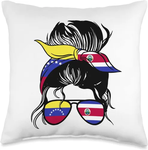 Venezuela Costa Rica Heritage Messy Bun Gift Rica Mix Venezuela Half Costa Rican Throw Pillow, 16x16, Multicolor
