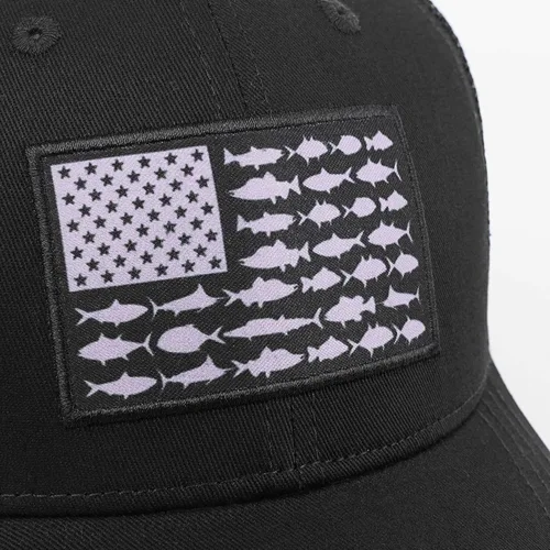 Miniatura 5 de Sombrero de camionero con bandera de pez estadounidense, regalos de pesca para hombres, sombrero de pesca Snapback perfecto para pesca y uso diario