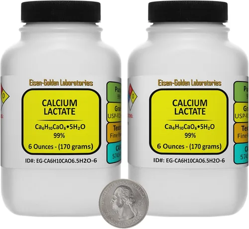 Miniatura 8 de Lactato de calcio [C6H10CaO6.5H2O] 99% USP-FCC Polvo de grado alimenticio 3 Oz en una botella