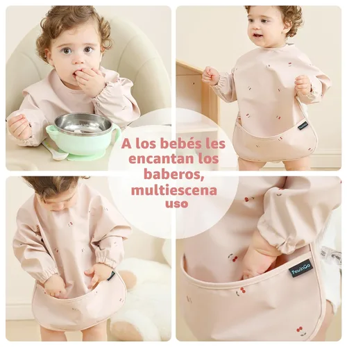 Miniatura 7 de Baberos de Bebé con Manga Larga y BLW, Baberos de Cobertura Total para Alimentación de Bebé, Material de PU Suave y Amigable con la Piel, Lavable a