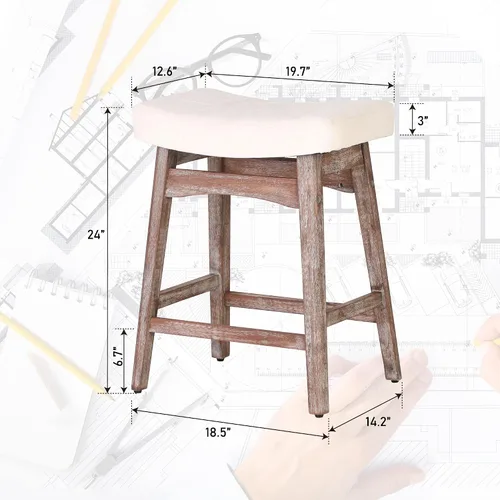 Miniatura 2 de Taburetes de altura para mostrador Sophia & William, taburetes de 24" con patas de madera maciza, taburetes de altura de mostrador tapizados en tela