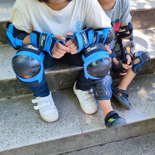 Miniatura 2 de JBM Rodilleras para adultos y niños, coderas y muñequeras para patinaje en línea, patinaje sobre ruedas, monopatín, scootering Azul
