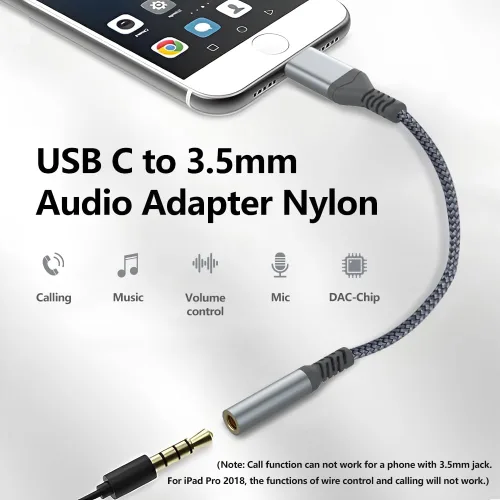 Miniatura 2 de Adaptador USB tipo C a conector de auriculares de 0.138 in, audio USB c compatible con iPhone 15/15 Pro/15 Plus/15 Pro Max, iPad Pro, MacBook