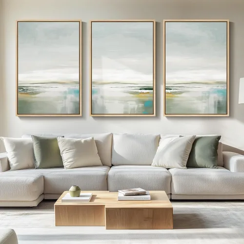 Miniatura 36 de Framed Sage Green Abstract Landscape Wall Art for Bedroom, 3 Piece Modern Canvas Prints Paintings Artwork for Walls, Minimalist Nature Pictures for