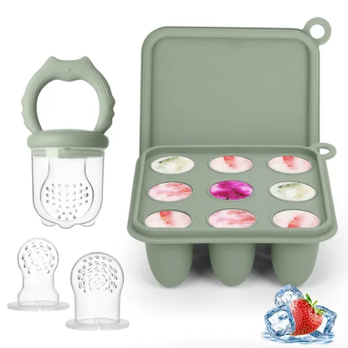 Miniatura 10 de Alimentador de frutas para bebés, moldes para paletas de leche materna, bandeja de silicona para congelar alimentos para aliviar la dentición, Lila