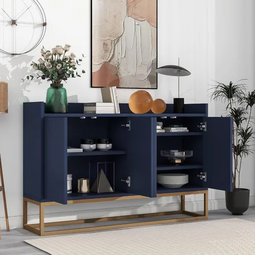Miniatura 3 de Aparador moderno para bufé, armario de almacenamiento de cocina, mesa consola con 4 puertas, estantes ajustables y patas de metal para comedor